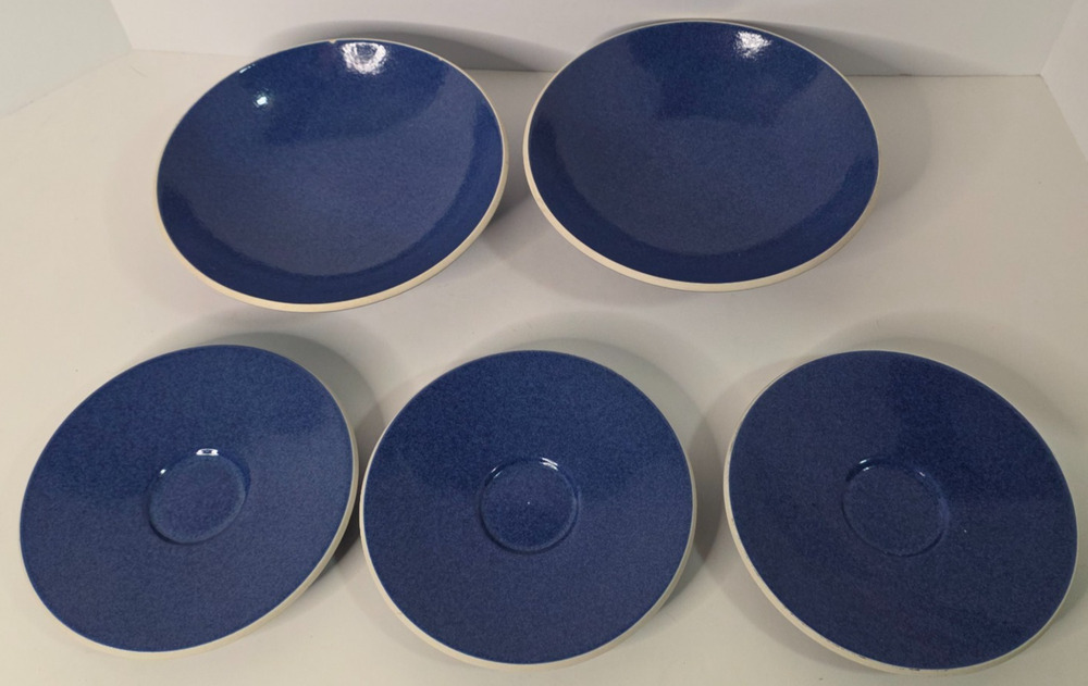 Sasaki Colorstone Sapphire Blue Lot 5 2 Soup Bowls 3 Saucers Vintage Stoneware